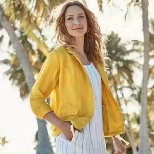J Jill Yellow Linen Blazer with Notched Lapel